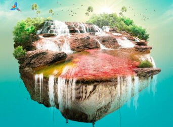 Caño Cristales, el río de los 7 colores en Colombia, con sus plantas acuáticas rojas y fucsias bajo el agua cristalina.